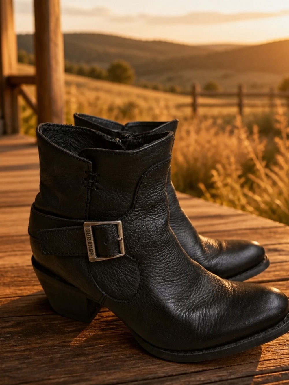 Black Leather Durango Ankle Boots with Buckle